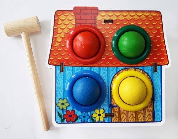 Деревянная игрушка.Стучалка цветная «Домик», 4 отверстия (Арт. 115308)