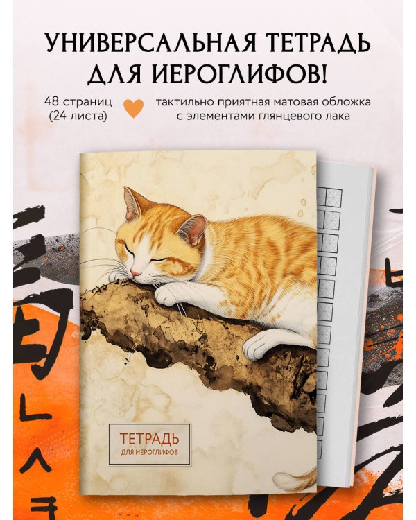 Тетрадь для иероглифов (рыжий котик)