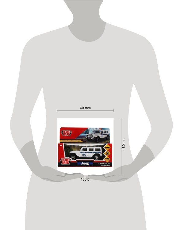 Машина металл JEEP WRANGLER SAHARA ПОЛИЦИЯ 12 см, двер, баг, ин, белый, кор. Технопарк в кор.2*36шт