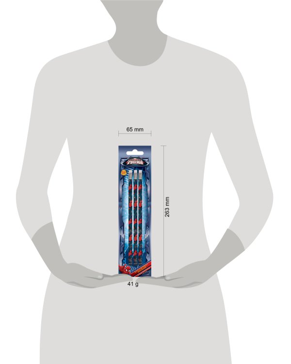 Карандаши ч/г BB, шестигранные с ластиком, 3 шт. Печать на корпусе - термоперенос. Упаковка - блистер, 500 г/м2, 4+1, европодвес. Spider-man
