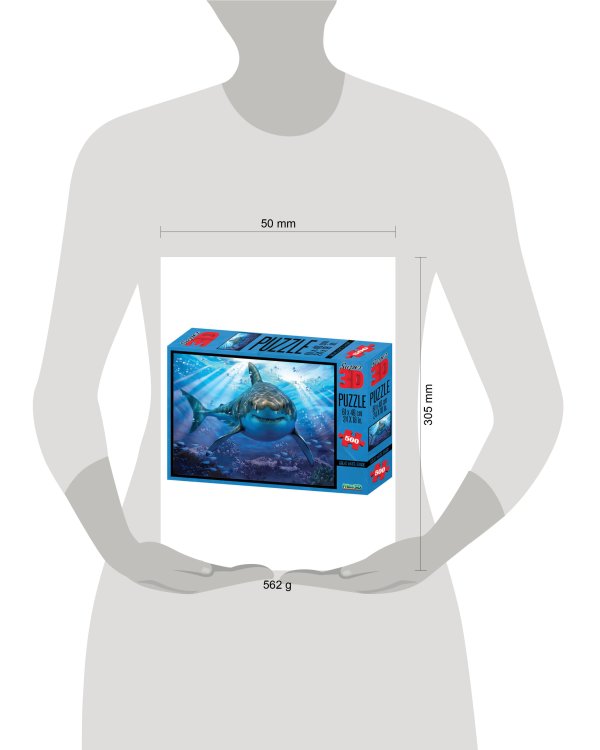 Пазл Super 3D «Большая белая акула»,500 дет.,6+ Размер собран. пазла 61х46см.(арт.10048) игр.-голов.