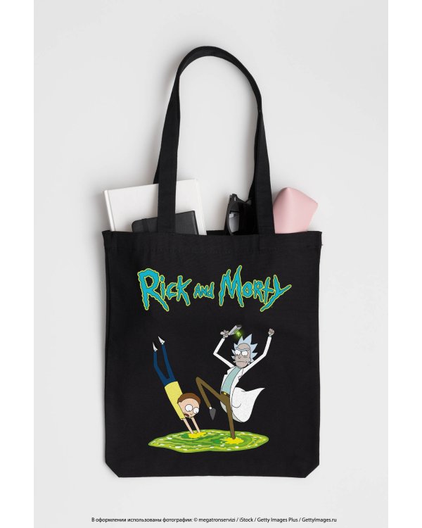 Сумка. Рик и Морти (черная, 38х43 см, длина ручек 58 см)