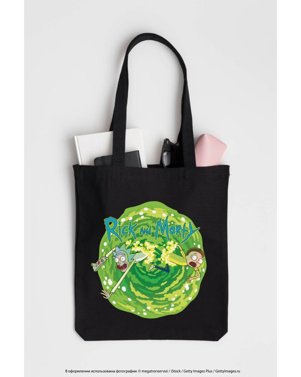 Сумка. Рик и Морти (черная, 38х43 см, длина ручек 58 см)
