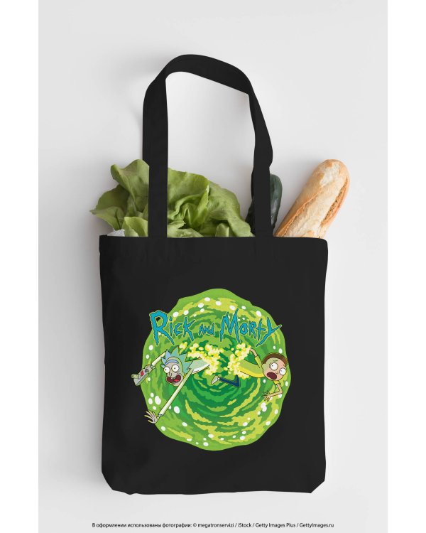 Сумка. Рик и Морти (черная, 38х43 см, длина ручек 58 см)