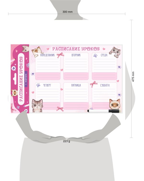 Планер магнитный РАСПИСАНИЕ УРОКОВ  с маркером. МИЛЫЕ КОТИКИ