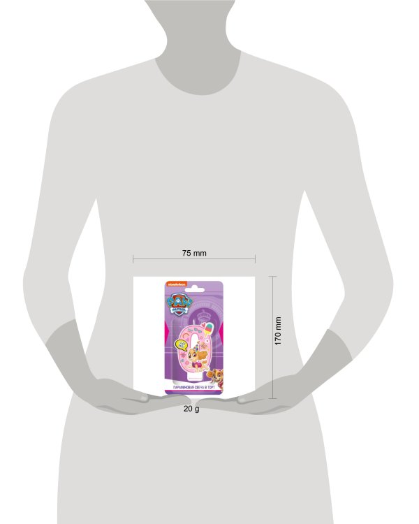 Щенячий патруль. Парафиновая свеча в торт (цифра 0 с героем) для девочек, в блистере