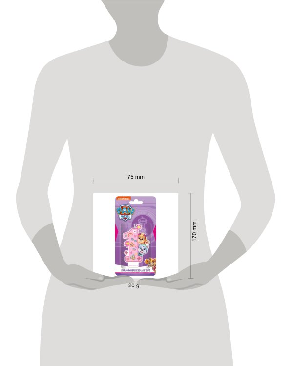 Щенячий патруль. Парафиновая свеча в торт (цифра 1 с героем) для девочек, в блистере