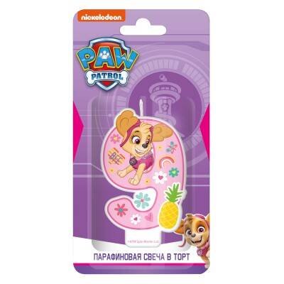 Щенячий патруль. Парафиновая свеча в торт (цифра 9 с героем) для девочек, в блистере