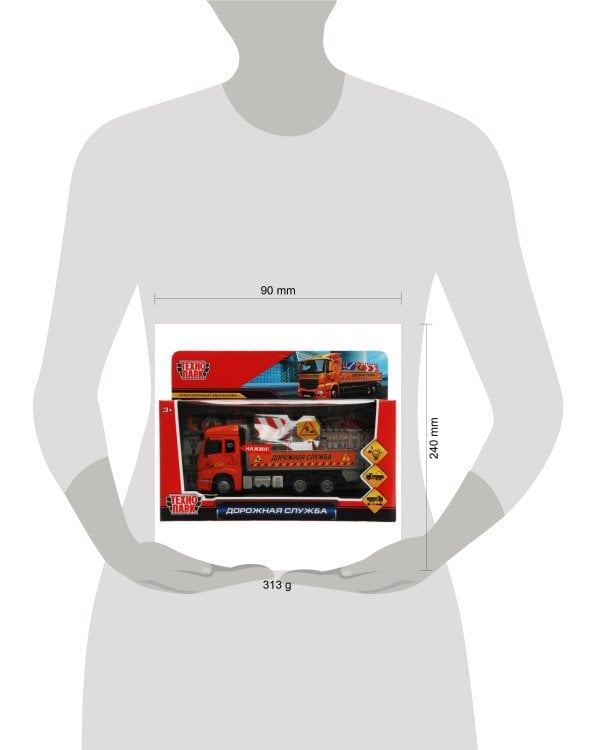 Машина металл свет-звук ДОРОЖНАЯ СЛУЖБА 20см, инерц, кузов, оранж, кор. Технопарк в кор.2*36шт