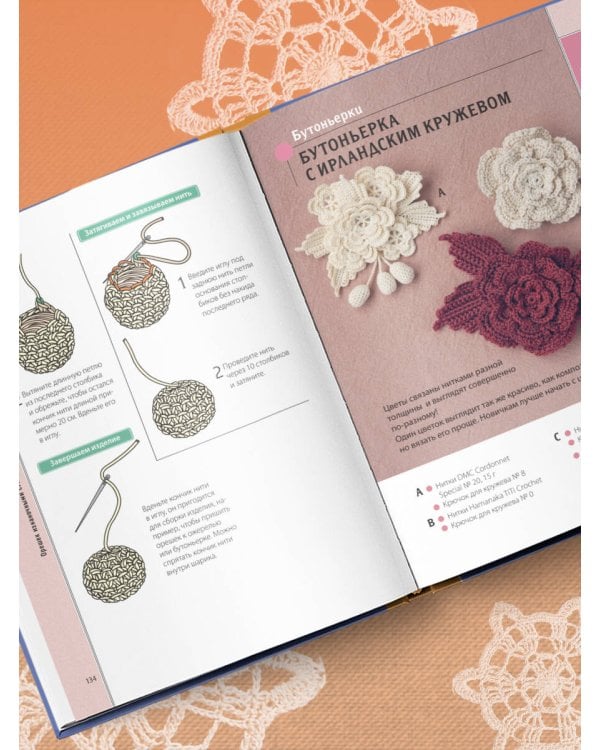 Ажурное вязание крючком. Полный японский справочник. Техники, приемы и 130 узоров филейного, ирландского, ленточного и ажурного вязания