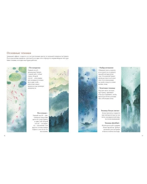 Акварель в каплях дождя. Рисуем глубины облаков, лотосовый пруд и сияние среди снегов