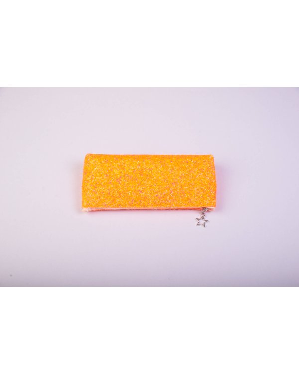 Пенал-косметичка (с блестками, на молнии, апельсиновый)
