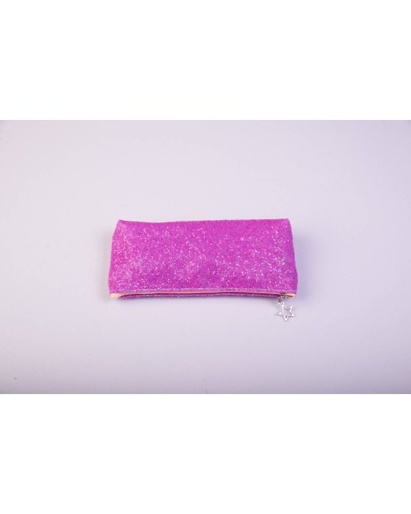 Пенал-косметичка (с блестками, на молнии, розовый)
