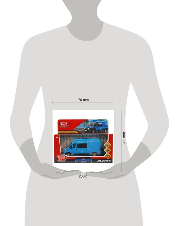 Машина металл FIAT DUCATO МЕТРОПОЛИТЕН 14 см, двер, баг, инерц, синий, кор. Технопарк в кор.2*36шт