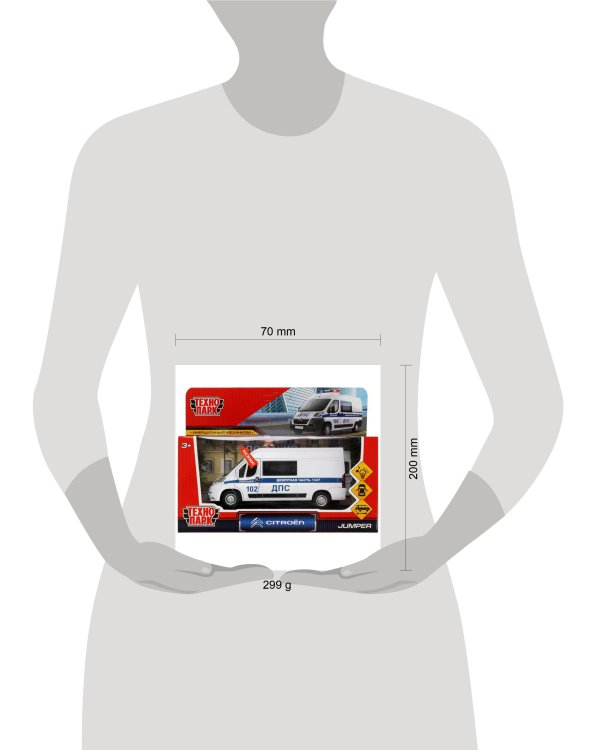 Машина металл свет-звук CITROEN JUMPER ПОЛИЦИЯ 14 см, двер, инер,белый, кор. Технопарк в кор.2*36шт