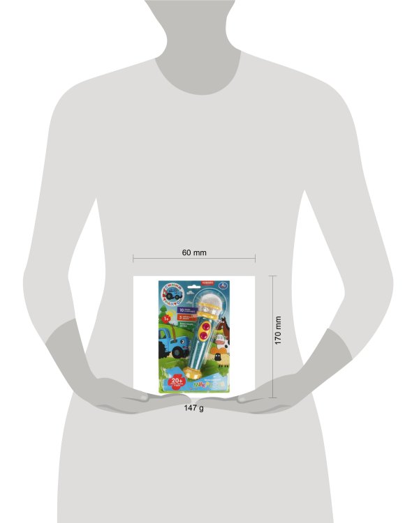 Музыкальный микрофон СИНИЙ ТРАКТОР 20 песен,звуков и фраз.свет.глиттер.блист.бат. Умка в кор.72шт