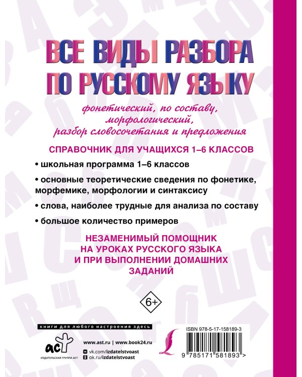 Все виды разбора по русскому языку: фонетический, по составу, морфологический, разбор словосочетания и предложения