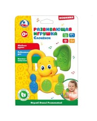 Погремушка слоненок с подвижным ухом, цвет в ассорт. на карт. (русс. уп.) Умка в кор.2*48шт