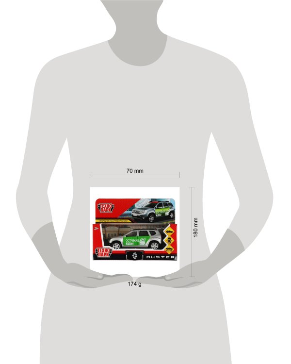 Машина металл RENAULT DUSTER ДОСТАВКА длина 12 см, двери, багаж, инерц, кор. Технопарк в кор.2*36шт