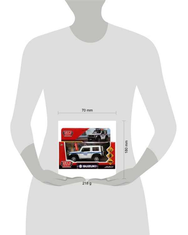 Машина металл свет-звук SUZUKI JIMNY ПОЛИЦИЯ 11,5 см, двер, баг, инер, кор. Технопарк в кор.2*36шт