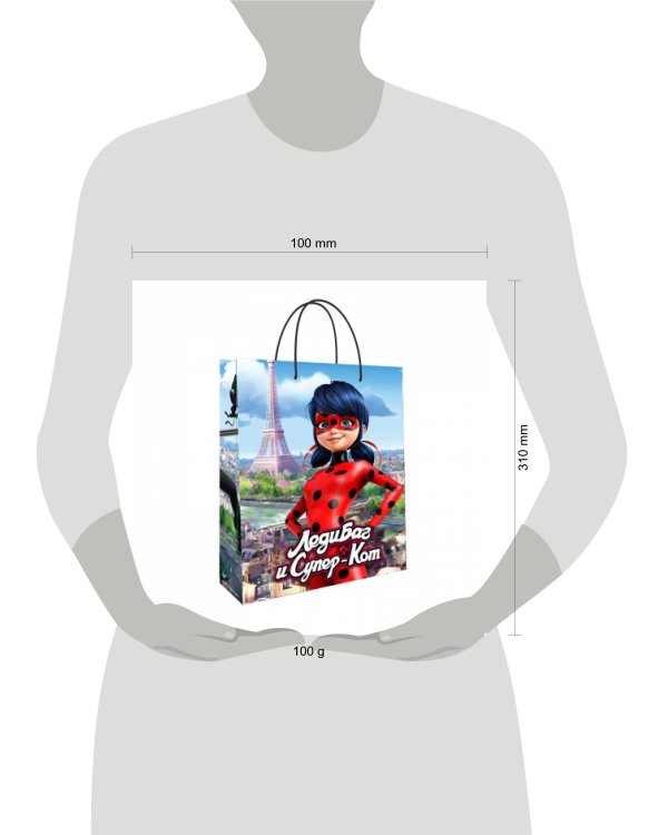 Леди Баг и Супер-Кот. Пакет подарочный большой (голубой), 220*310*100 мм