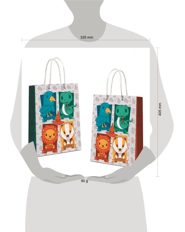 Harry Potter. Пакет подарочный большой (белый с гербами), 335*406*155 мм (чиби)