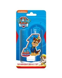Щенячий патруль. Парафиновая свеча в торт (цифра 1 с героем), в блистере
