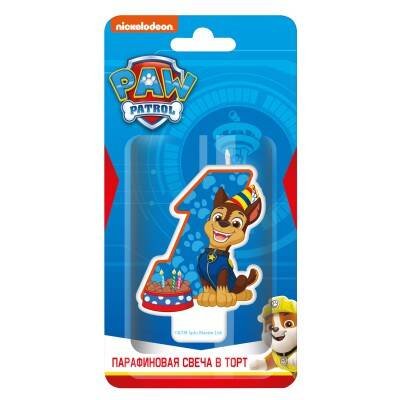 Щенячий патруль. Парафиновая свеча в торт (цифра 1 с героем), в блистере