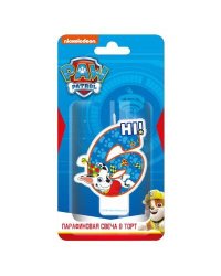 Щенячий патруль. Парафиновая свеча в торт (цифра 6 с героем), в блистере