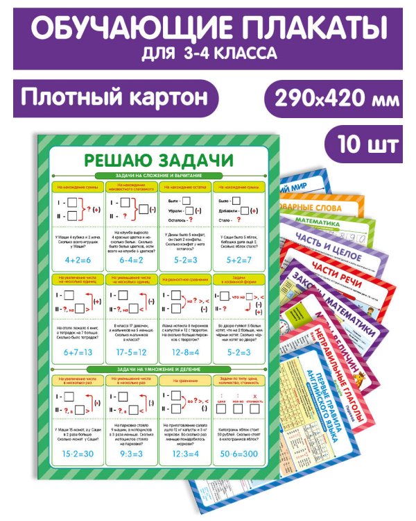 Обучающие плакаты. Учусь на отлично. Набор 10 штук