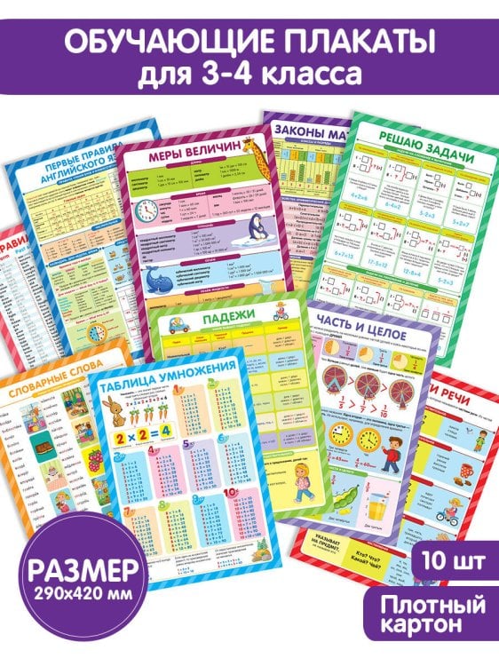 Обучающие плакаты. Учусь на отлично. Набор 10 штук