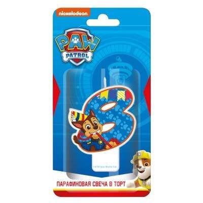 Щенячий патруль. Парафиновая свеча в торт (цифра 8 с героем), в блистере