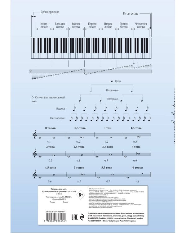 Тетрадь для нот. Музыкальное настроение, с цитатой (12 л., А4, вертикальная, скрепка)