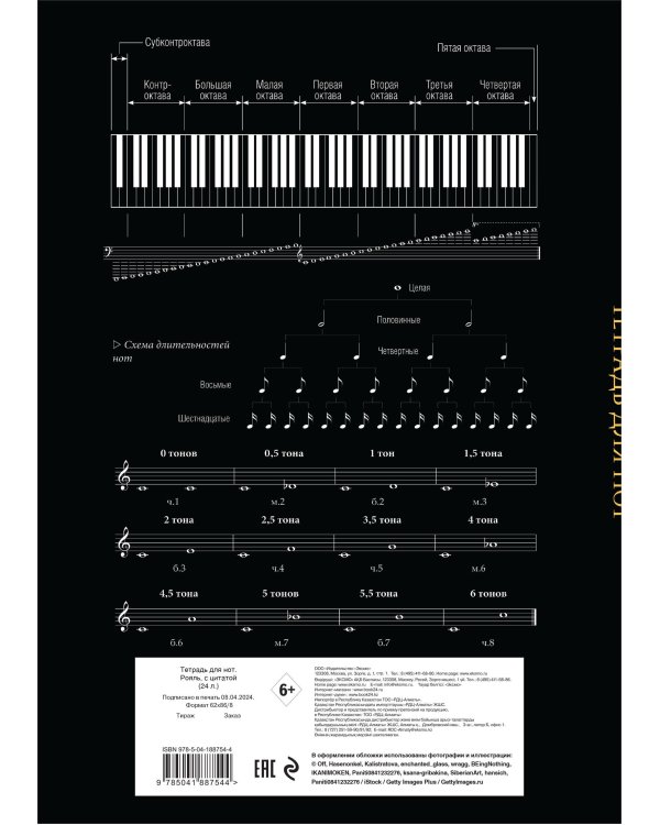 Тетрадь для нот. Рояль, с цитатой (24 л., А4, вертикальная, скрепка)