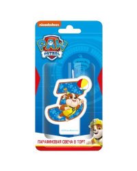 Щенячий патруль. Парафиновая свеча в торт (цифра 3 с героем), в блистере