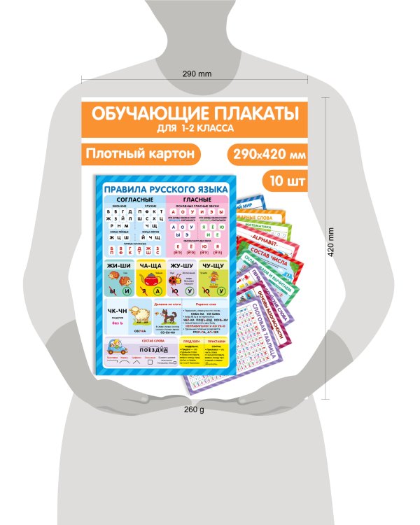 Обучающие плакаты. Знания для школьников. Набор 10 штук