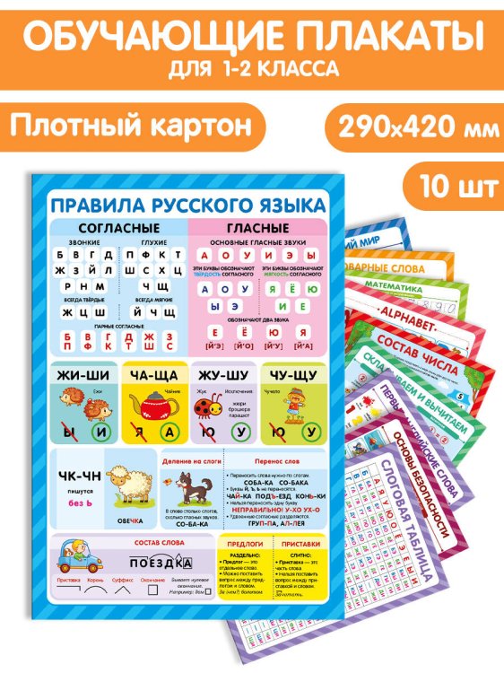 Обучающие плакаты. Знания для школьников. Набор 10 штук