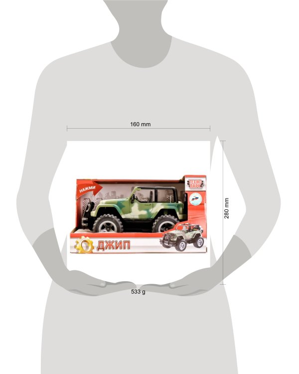 МАШИНА "ТЕХНОПАРК" ПЛАСТ. ИНЕРЦ. ДЖИП 22СМ, СВЕТ+ЗВУК, ОТКРЫВ ДВЕРИ В РУСС. КОР. в кор.30шт