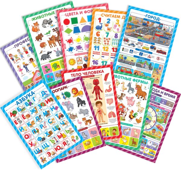 Обучающие плакаты. Знания для дошкольников. Набор 10 штук