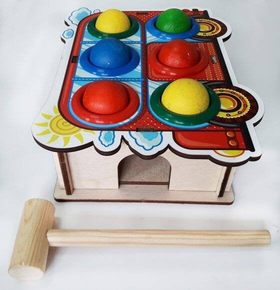 Деревянная игрушка.Стучалка цветная «Автобус», 6 отверстий (Арт. 115404)