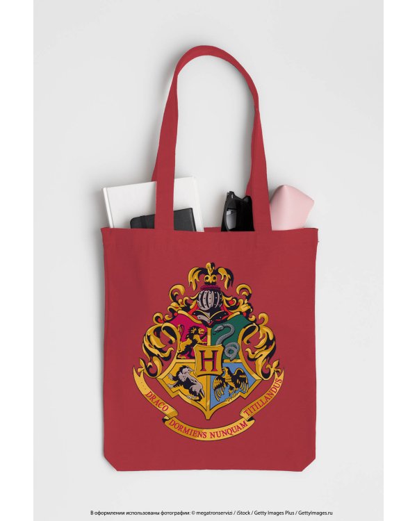 Сумка. Герб Хогвартса (красная, 38х43 см, длина ручек 58 см)