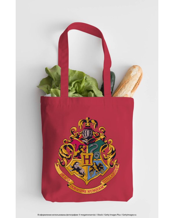 Сумка. Герб Хогвартса (красная, 38х43 см, длина ручек 58 см)