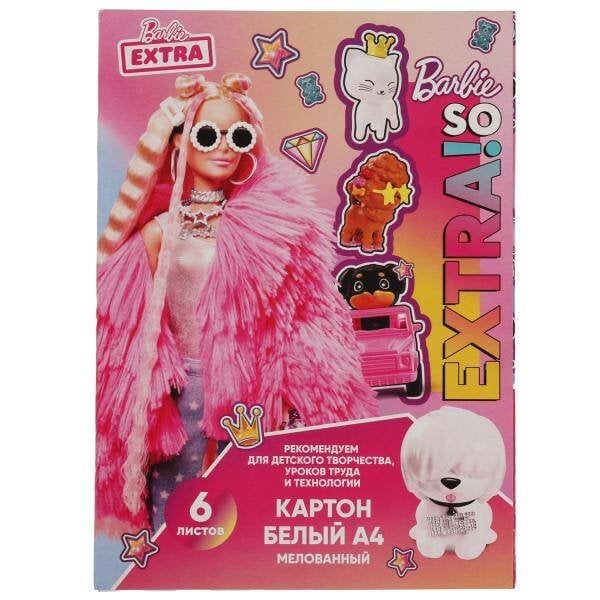 Картон БАРБИ белый, мелов, 6л, а4, барби экстра Умка в кор.30шт