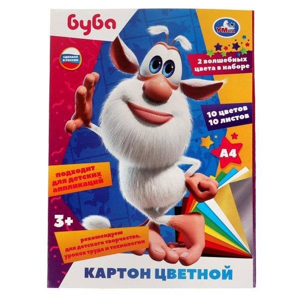 Картон БУБА цветной, немелов, 10л, 10цв, а4 Умка в кор.30шт