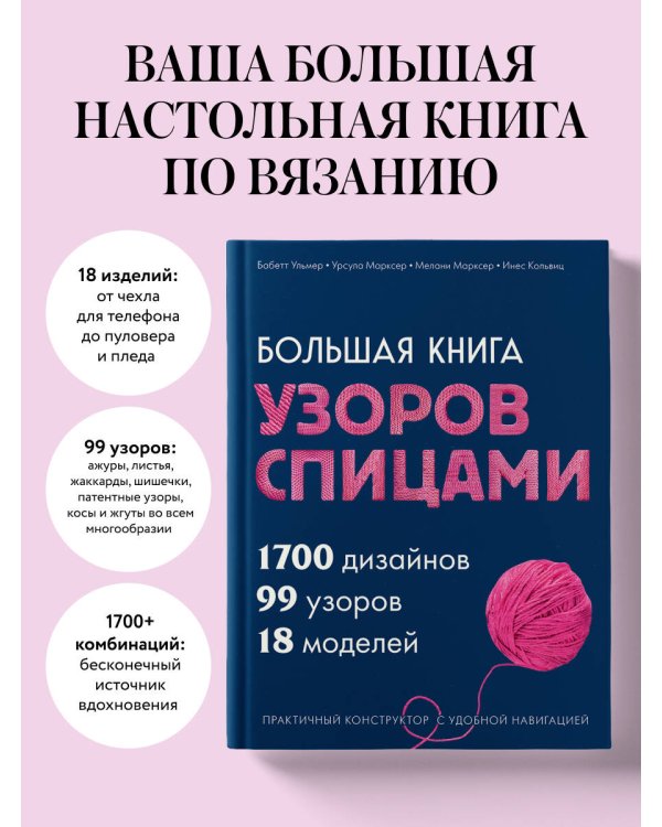 Большая книга узоров спицами. 1700 дизайнов, 99 узоров, 18 моделей. Практичный конструктор с удобной навигацией