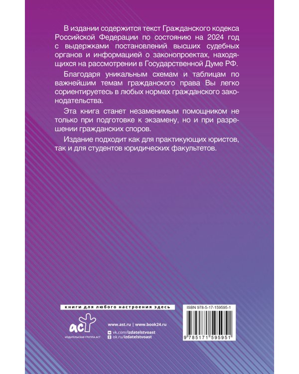 Гражданский Кодекс Российской Федерации на 2024 год с таблицами и схемами + комментарии