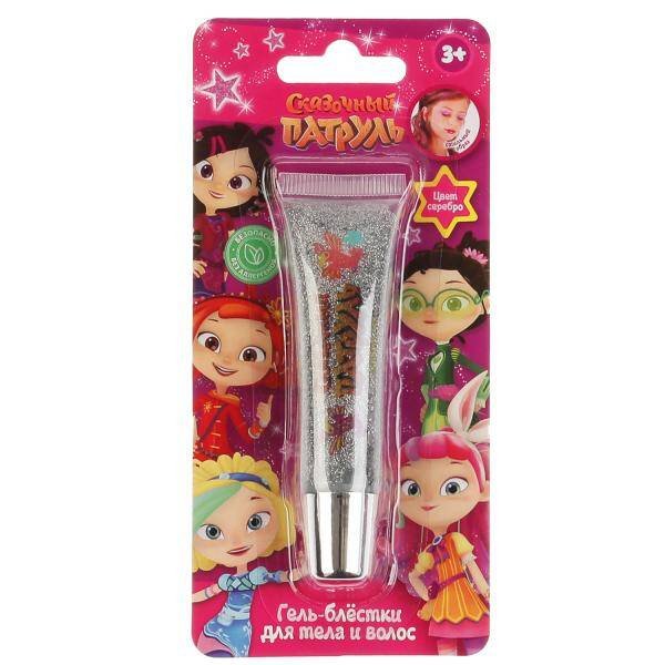 Косметика для девочек "СКАЗОЧНЫЙ ПАТРУЛЬ" гель-блестки д/тела и волос, серебро МИЛАЯ ЛЕДИв кор4*24шт