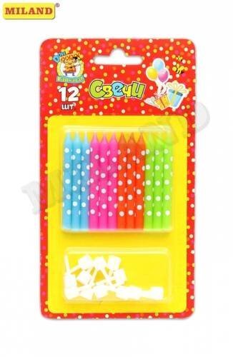 Свечи для торта с подставками. Озорные точки, 12шт.   С-0456