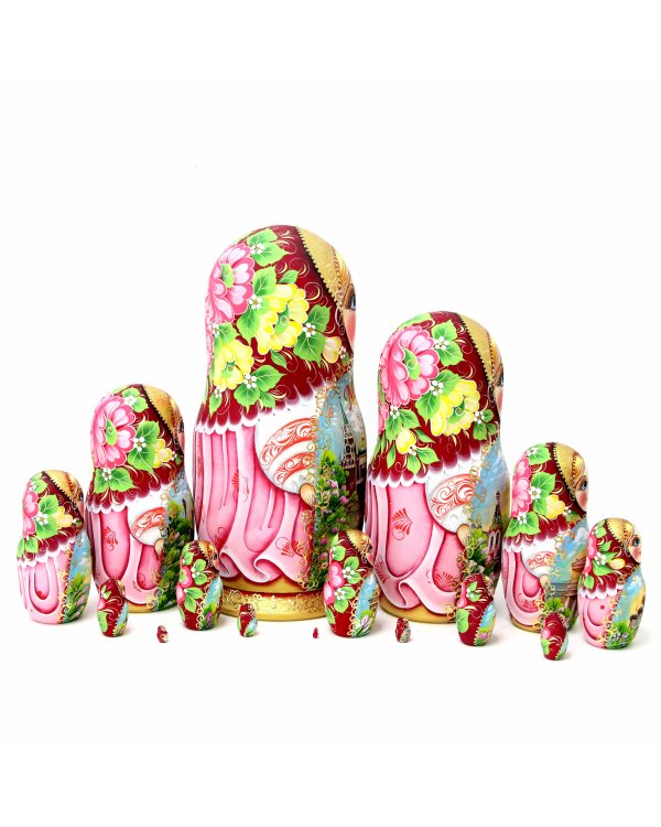 Матрешка Москва (бордовый платок) 15м33