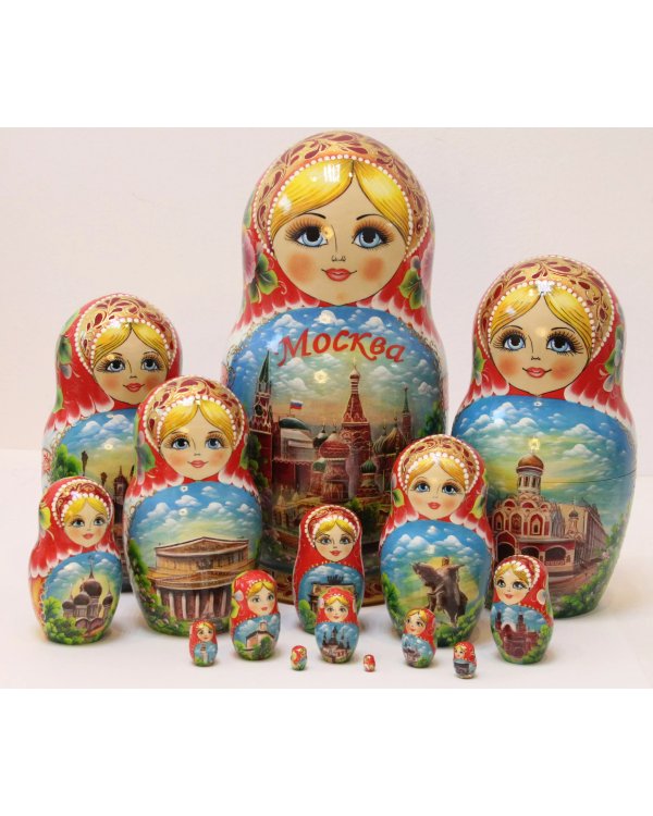 Матрешка Москва (красный платок, желтый низ) 15м33